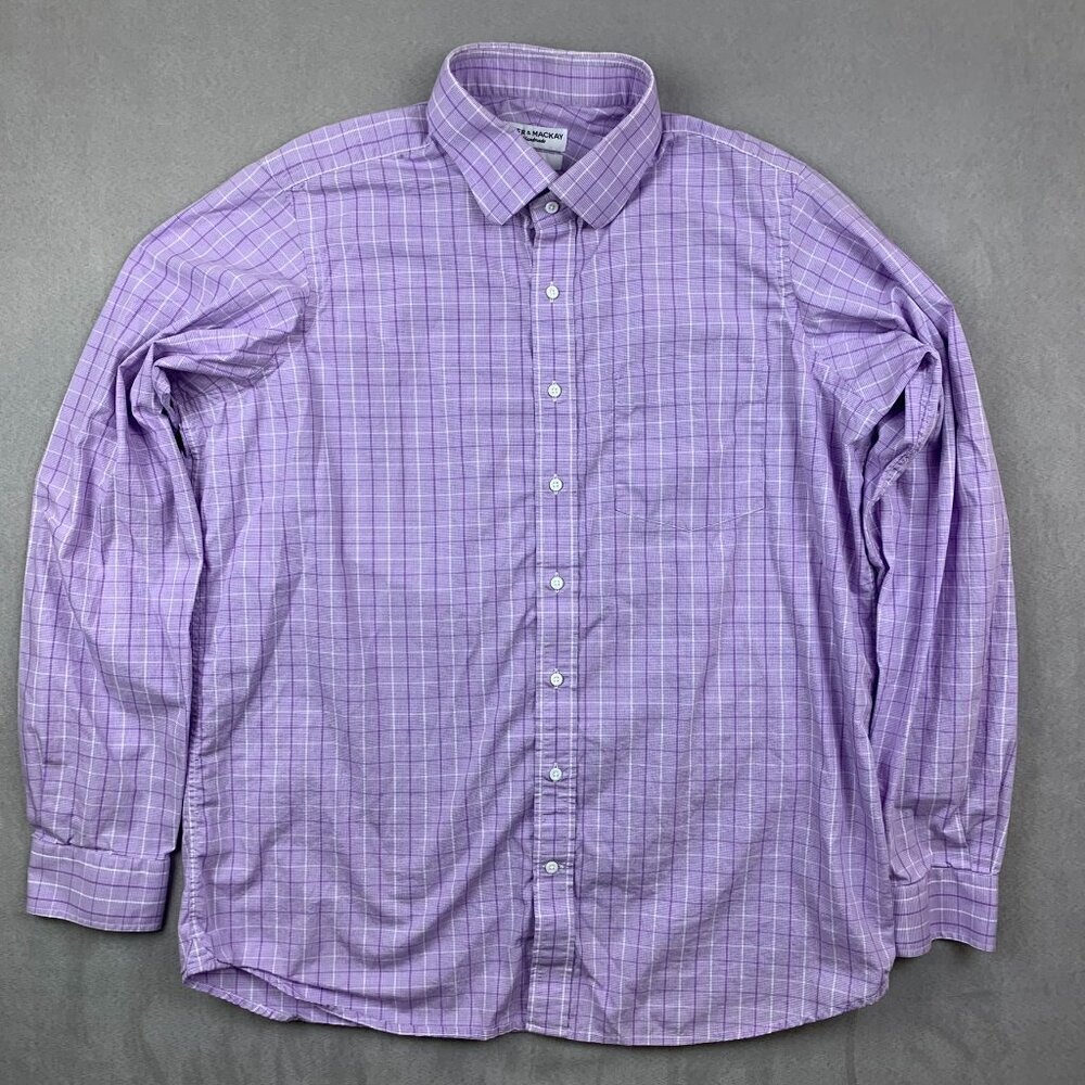 Spier & Mackay Mens Shirt XL Purple Plaid Button Up Long Sleeve Handmade Custom